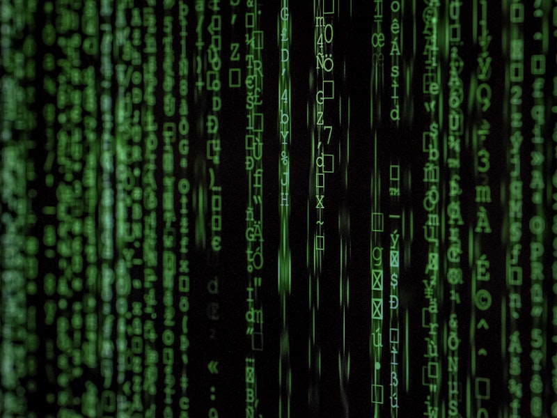 Abstract visualization of digital data streams across a dark background